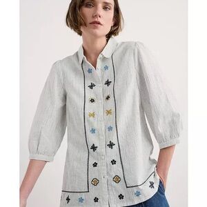Embroidered Striped Button Down Shirt